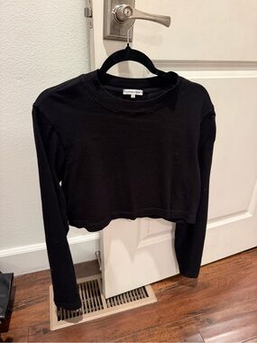 Cotton Citizen Black Cropped Long-Sleeve Crew Top